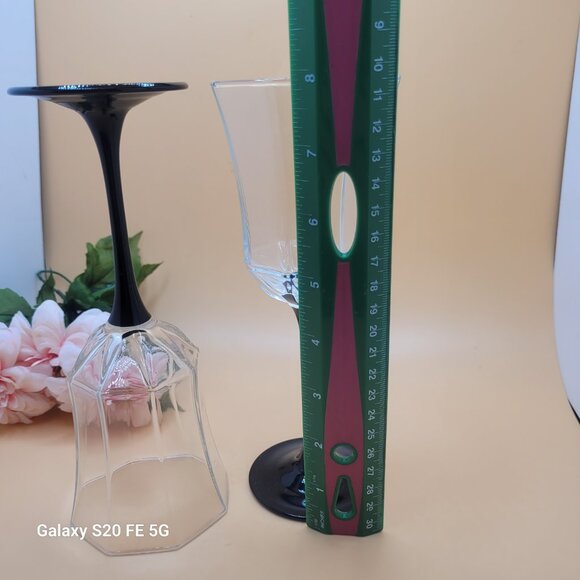 Vintage Luminarc France Octime Black Stemmed Water Goblets Wine Glasses Set of 2 - Picture 12 of 14